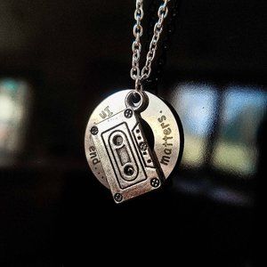 90s Silver-Toned Cassette Tape Charm Necklace NWT